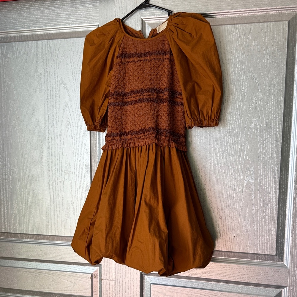 Ulla Johnson Rust Brown Puff-Sleeve Mini Dress